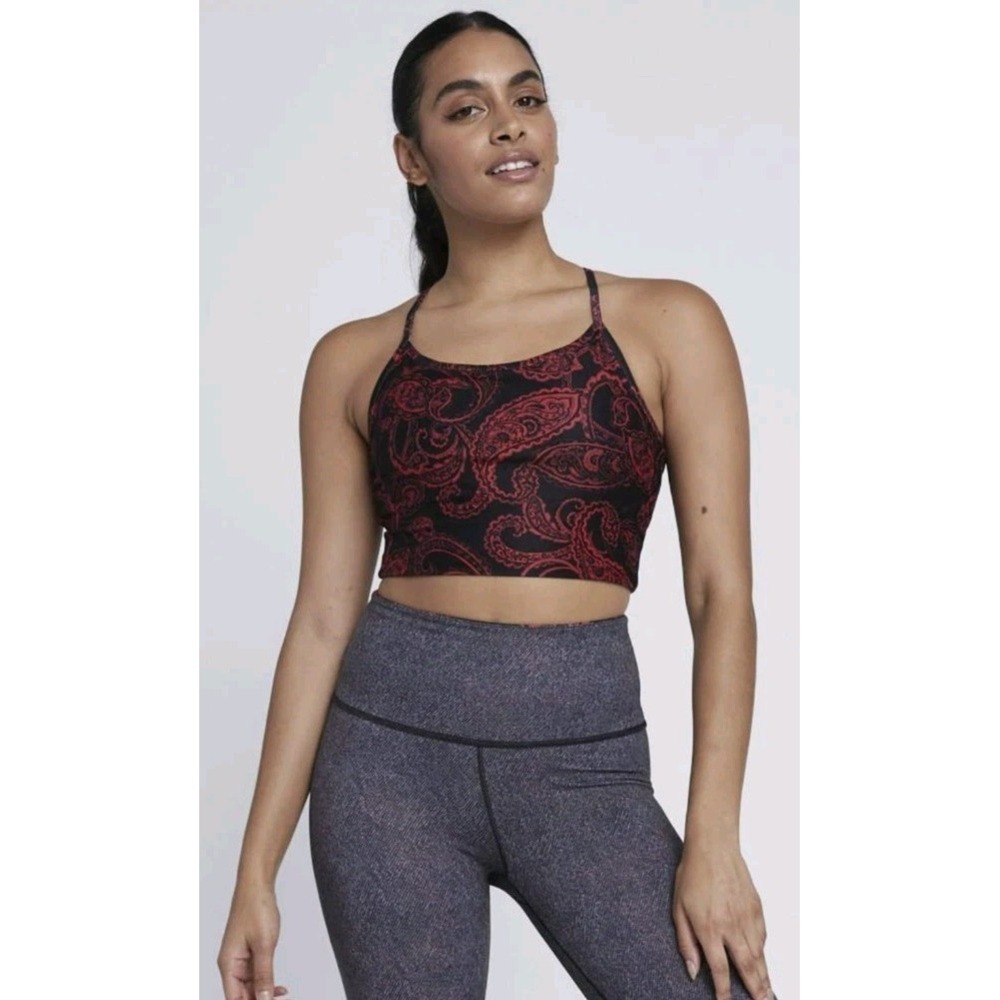 NEW WeWoreWhat Avery Cropped Tank Red‎ PaisleyWoman Shelf Bra Adjustable Lrg